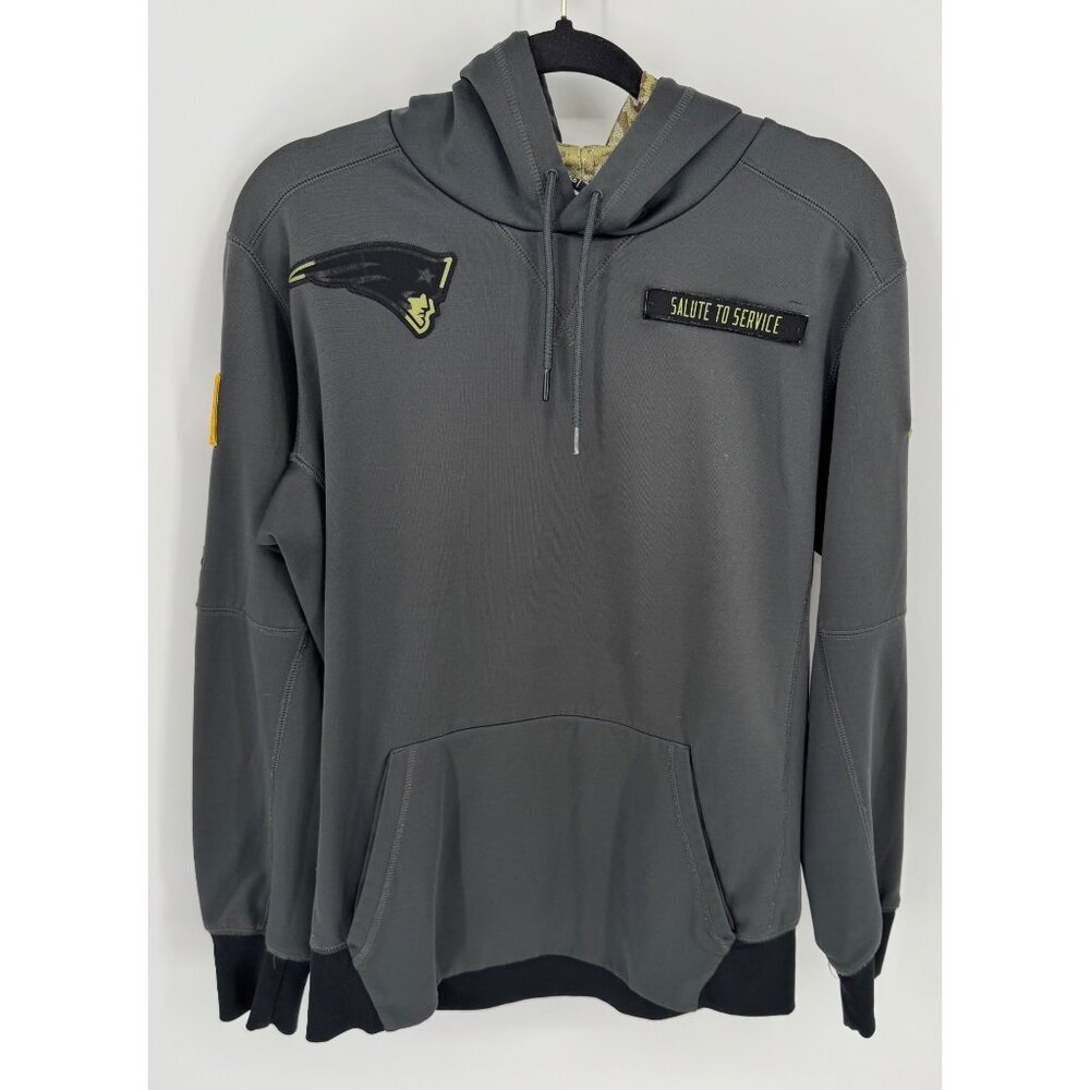 Nike Salute To Service Patriots Hoodie Mens Gray With Camo Hood & Flag Patch